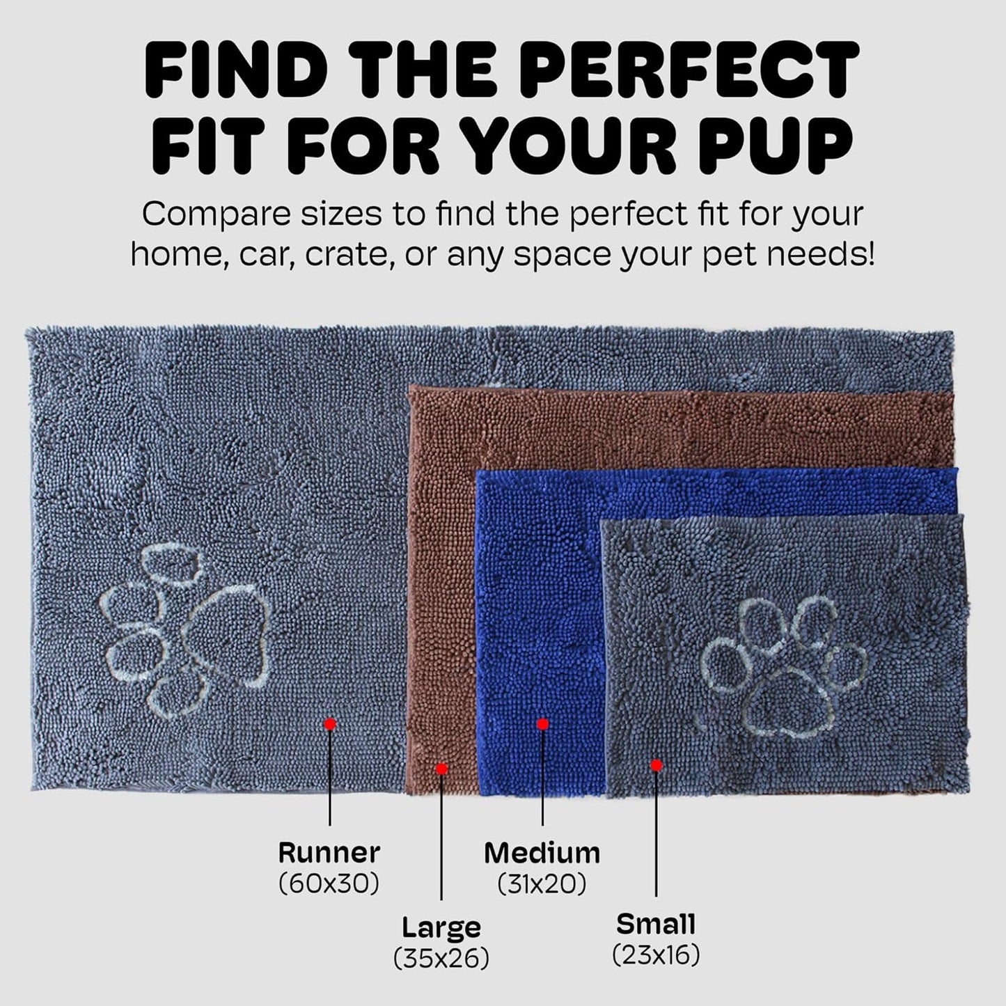 Dog Gone Smart Dirty Dog Doormat - Fast Drying Rug with Super Gripper Backing for Clean Floors - Super Absorbent and Machine Washable Mat for Muddy Paws - Brown