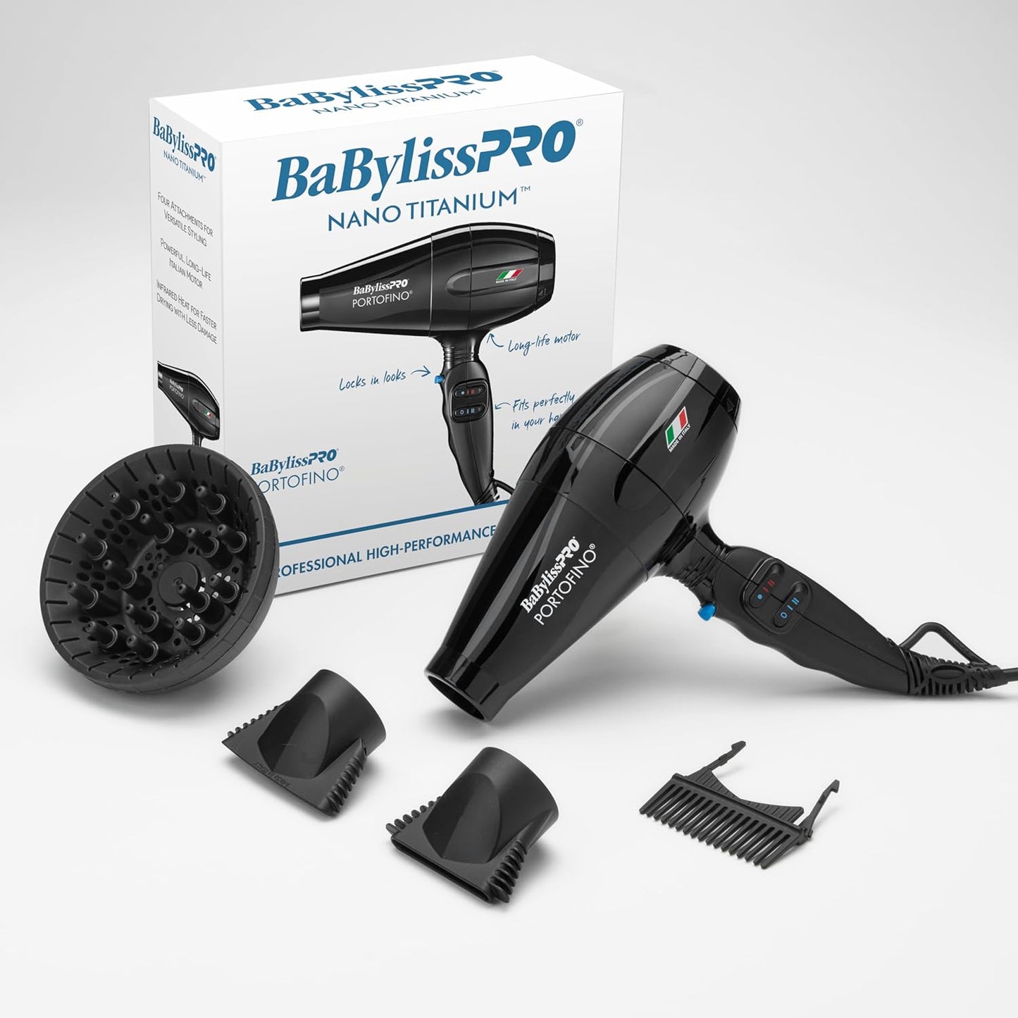 Nano Titanium Italian Portofino Hair Dryer - Professional 2000 Watt Blow Dryer