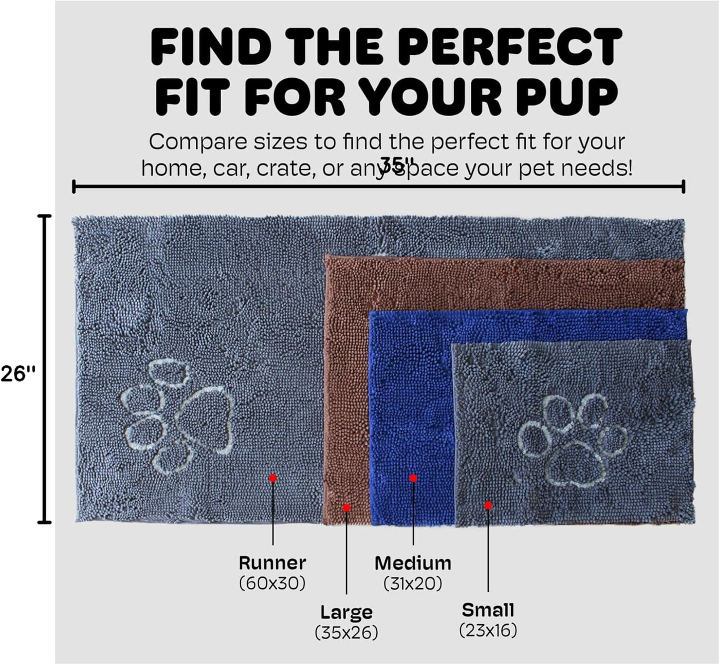 Dog Gone Smart Dirty Dog Doormat - Fast Drying Rug with Super Gripper Backing for Clean Floors - Super Absorbent and Machine Washable Mat for Muddy Paws - Brown