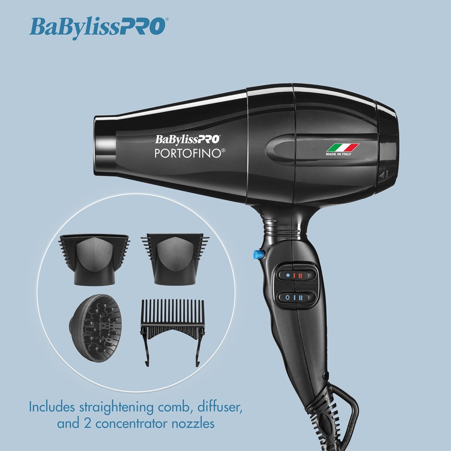 Nano Titanium Italian Portofino Hair Dryer - Professional 2000 Watt Blow Dryer