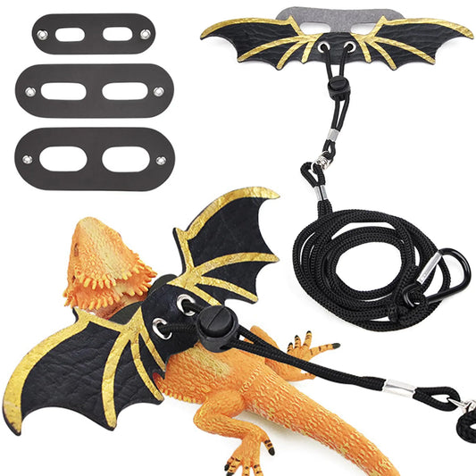 3 Size Pack Bearded Dragon Leashes and Harnesses Bearded Dragon Harness Soft Leather Detachable Adjustable Reptile Lizard Wing Leash (Black)