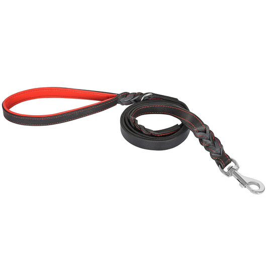 Riparo Leather Dog Leash 6ft with 2 Handles Padded Leash for Extra Control Leather Dog Leashes for Large Breed Dogs Training Walking Heavy Duty Leashes for Dogs (Black/Red Thread L: 3/4" x6ft)