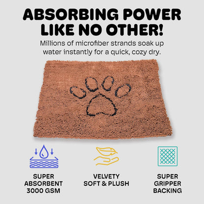 Dog Gone Smart Dirty Dog Doormat - Fast Drying Rug with Super Gripper Backing for Clean Floors - Super Absorbent and Machine Washable Mat for Muddy Paws - Brown
