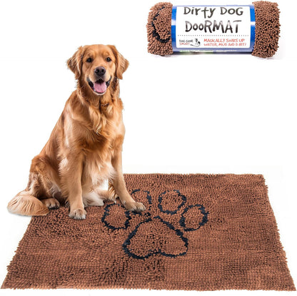 Dog Gone Smart Dirty Dog Doormat - Fast Drying Rug with Super Gripper Backing for Clean Floors - Super Absorbent and Machine Washable Mat for Muddy Paws - Brown